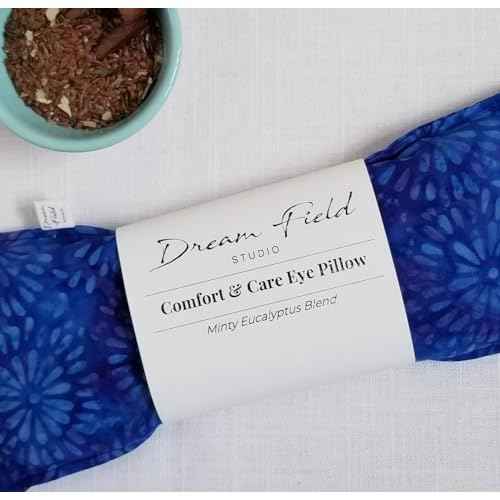 Eucalyptus Eye Pillow - Hot or Cold Use - Peppermint & Essential Oils, 4" x 10" Size, Sinus and Migraine, Relaxation - Deep Blue Batik