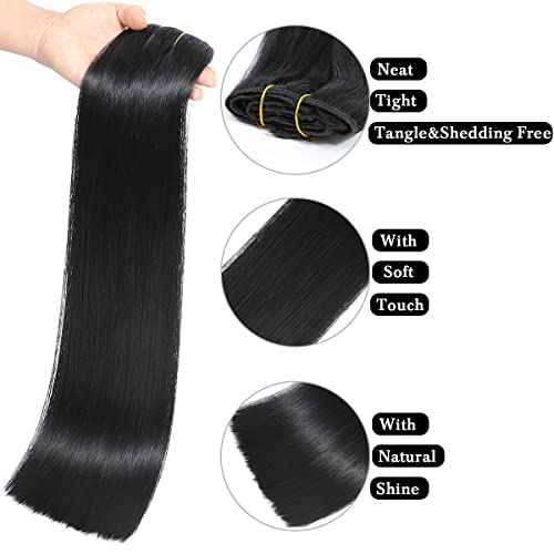 Clip in Hair Extensions Real Human Hair Jet Black for Women Invisible Natural Straight Seamless Clip in Hair Extensions Human Hair 8pcs Double Weft 2.8oz/70g (#1 Jet Black, 20 Inch)