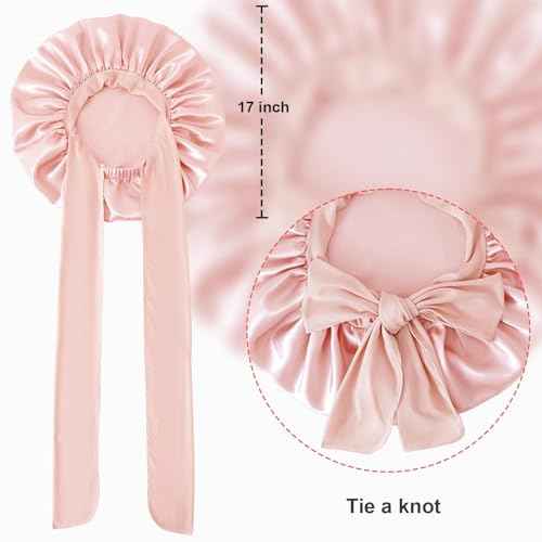 Large Silk Bonnet for Sleeping, Satin Hair Bonnet for Sleeping with Tie Band, Double Layer Satin Bonnets for Women Natural Curly Hair Shower cap
