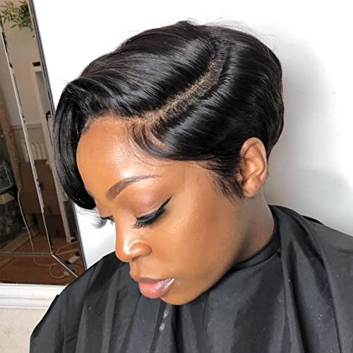 Pixie Cut Wig Short Lace Front Wigs Transparent Lace Front Wigs Straight Glueless Wigs Pre Plucked With Baby Hair Natural Hairline 8 inch