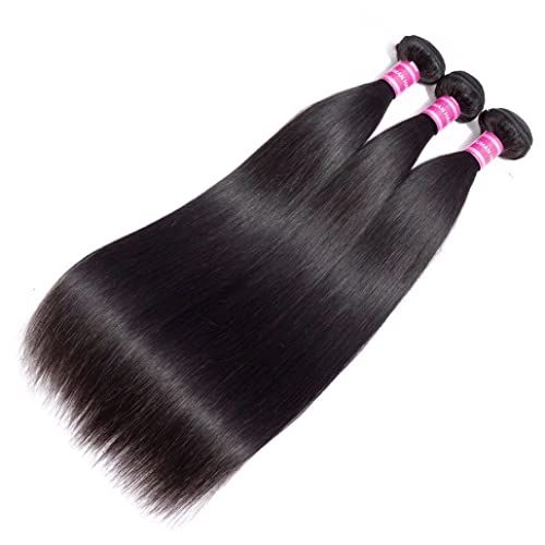 Younsolo Straight Bundles Human Hair 3 Bundles 14 16 18 inches Straight Hair Bundles 12A Brazilian Virgin Hair 100% Unprocessed Quick Weave Hair Extensions Natural Black Color Bundles