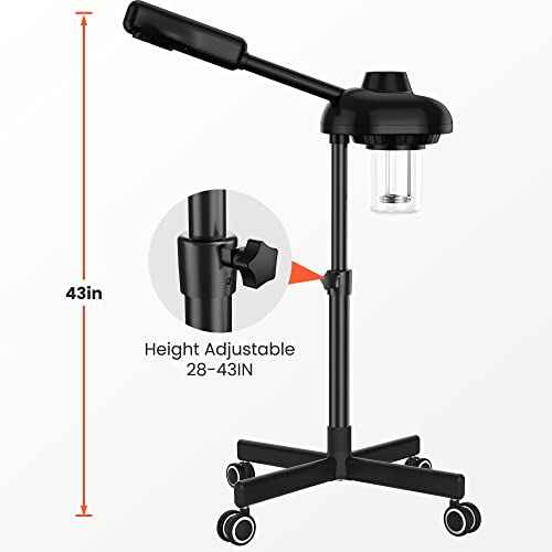 TASALON Steamer on Wheels for Professional Skin Rejuvenation, Facial Steamer Kit for Home, Spa, Clinic - Warm Mist, Ozone Face Humidifier - Pore Opener and Cleanser-Black