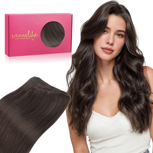 WENNALIFE Sew in Hair Extensions Real Human Hair, 20 Inch 100g Dark Brown Machine Weft Remy Hair Hand Tied Weft Straight Extensiones De Cabello Hmano