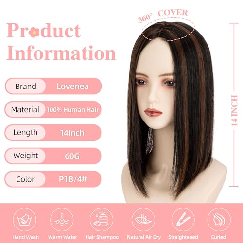 Hair Toppers for Women Real Human Hair 14 inch Straight Human Hair Toppers with No Bangs 13X13 cm Skin Scalp Base for Thinning Hair Top Hair Pieces Remy Hair Topper (P1B/4#, 14 Inch)