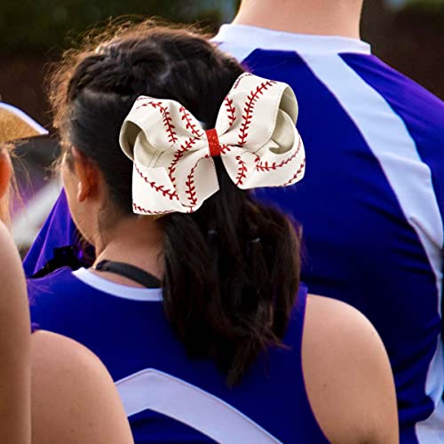 Jumbo Baseball Cheer Bow Clips 7.5" Big Glitter Leather Softball Hair Barrettes Game Day Girls Cheerleader Sports Player Fans Gift Large Ponytail Holder Decor Accessory