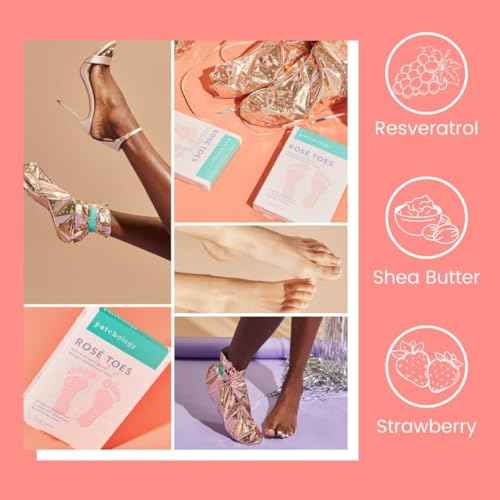 Patchology Ros? Toes Moisturizing Foot Mask ? Shea Butter & Strawberry Scented Booties for Dry, Cracked Feet, Disposable Spa Socks with Resveratrol for Soothing Foot Care, Self-Care Essentials