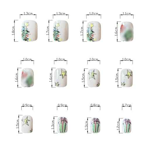 Christmas Press on Nails Square Short Fake Nails Xmas False Nails With Christmas Tree Green Haired Monster Star Gift Designs Full Cover Stick on Nails Acrylic Winter Artificial Nails for Women 24Pcs
