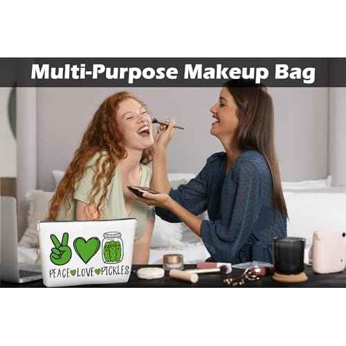 Pickle Makeup Bag Funny Gift for Women Just A Girl Who Loves Pickles, Christmas Gifts for Mom Teen Girl, Best Sister, Friends, Cute Makeup Zipper Pouch Bag for Birthday White Elephant, 10x7 Inch