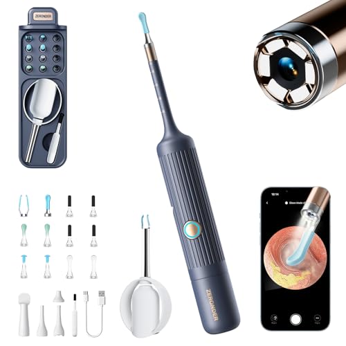 Ear Wax Removal Tool Kit: ZERONDER Ear Cleaner with Camera 1080P HD - Ear Canal Cleaning with 6 LED Lights for Adults & Kids
