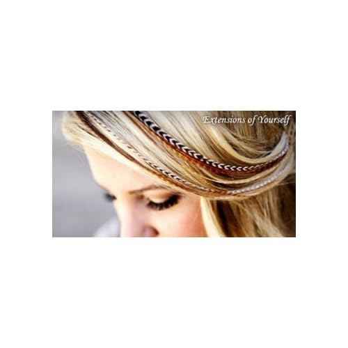 "Feather Hair Extensions in Grizzly/Ginger with Browns and Beige - Bonded Set of 5 Feathers - 5-7 Inches Long"