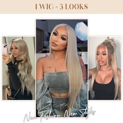 613 Straight Ash Blonde Wig Human Hair, 13x6 HD Lace Front Wigs Human Hair, Glueless & Pre Plucked Human Hair Wig with Baby Hair, 180% Density Ash Blonde Wig (18inch)