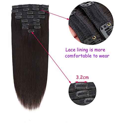 Clip in Hair Extensions Real Human Hair - 9pcs 130g Clip in Human Hair Extensions Straight Natural Soft Thick Remy Extensions Straight Human Hair 18inch Natural Color