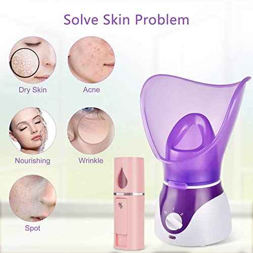 Facial Steamer for Face Nano Facial Mister Sprayer Set, Face Steamer for Facial Deep Cleaning, Portable Mini Face Steamer for Clogged Pore, Sinuses (Include Blackhead Remover Kit, Brush)