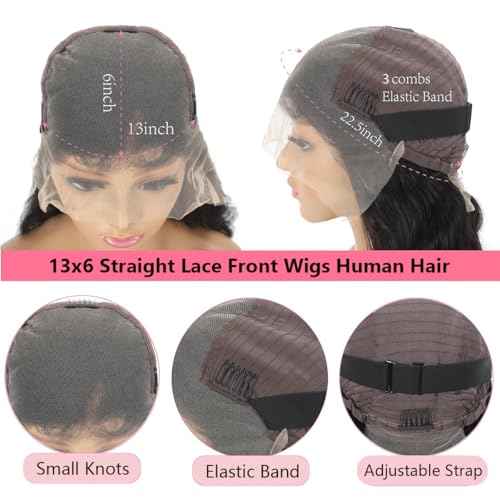 13x6 Lace Front Wigs Human Hair Pre Plucked Straight HD Frontal Wigs Human Hair with Baby Hair Straight Glueless Wigs for Black Women 180 Density(18 Inch)
