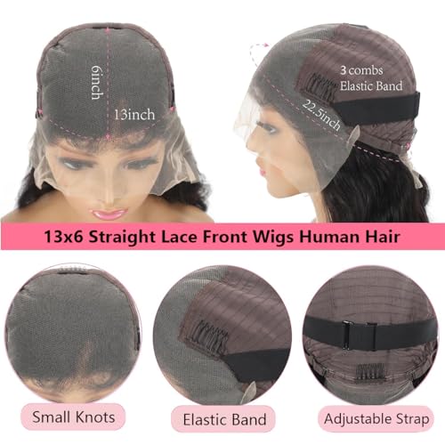 13x6 Straight Lace Front Wigs Human Hair 180% Density HD Transparent Lace Frontal Human Hair Wigs for Black Women Glueless Wigs Human Hair Pre Plucked (26 Inch)