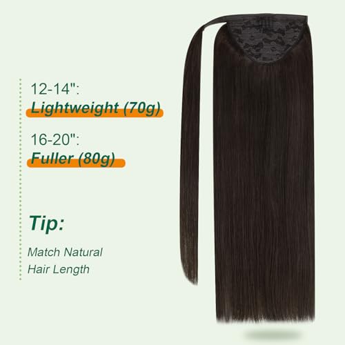 Easyouth Human Hair Ponytail Extensions Dark Brown Pony Tails Hair Extensions Human Hair Brown Ponytail Extension Human Hair for Women 18Inch 80g