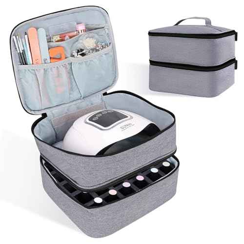Nail Polish Organizer Holds 30 Bottles (15ml - 0.5 fl.oz) Double-layer Gel Nail Polish Kit Carrying Case, Nail Holder for Nail Lamp, Portable Nail Organizer and Storage for Nail Supplies (Gray)