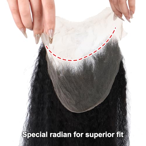 Kerriana 20 Inch Kinky Straight Lace Frontal Human Hair 13x4 Transparent Yaki Straight 13 by 4 Frontal Closure For Women Natural Black Color
