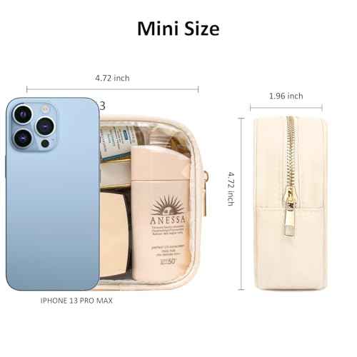 Small Clear Makeup Bag for Purse Small Cosmetic Bag Travel Size Toiletry Bags Cute Travel Makeup Bag,Coin Purse,Car Asscessories Organizer Storage Travel Essentials for Women Girls(Clear-Beige)