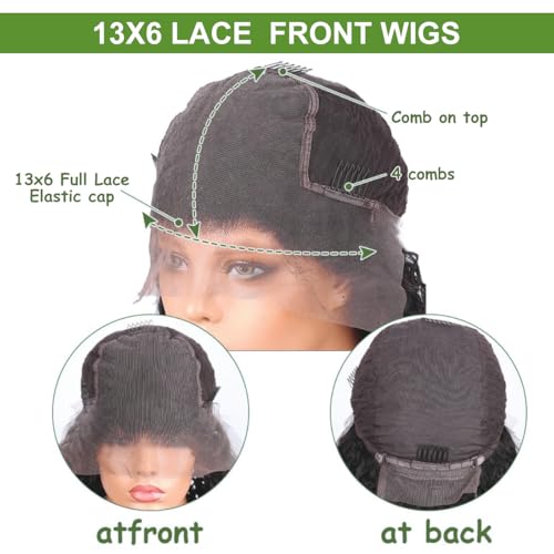 13x6 Curly Wave Lace Front Wigs Human Hair 180% Density 24 Inch Jerry Curly Human Hair Wig for Women Deep Wave Lace Frontal Wigs Pre Plucked Natural Black