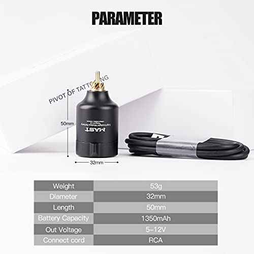 Mast T1 Tattoo Wireless Battery Power Supply Digital Display 50mm Length Lightweight for Tattoo Pen Machine (Short)
