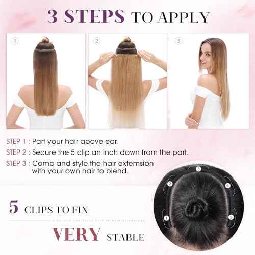 S-noilite One Piece Hair Extensions Clip in Human Hair 5 Clips 3/4 Full Head Clip on Remy Hair Extension for Women,One-Piece Design Adding Hair Volume 20 Inch 50g #Jet Black