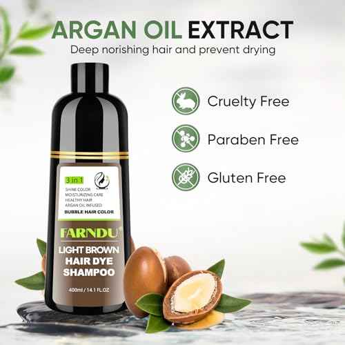 Light Brown Hair Dye Shampoo for Women Men, Instant Gray Hair Coverage Natural Herbal Hair Color Shampoo 3 In 1 champu para canas