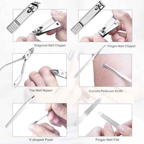 Yougai Nail Clippers set for Men and Womens Gift Manicure Set 18 Pieces Stainless Steel Manicure Kit,Nail Care Tools with Luxurious Travel Case