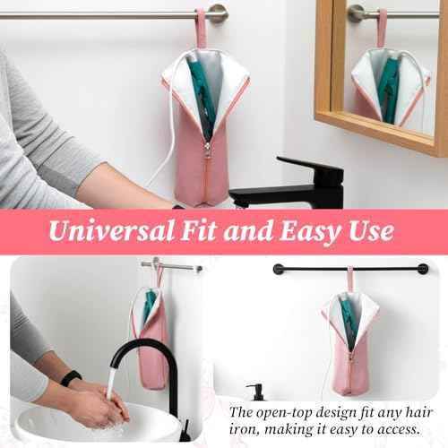 Hot Iron Holder Hot Tools Organizer Heat Resistant Mat Case Portable Hair Styling Tools Cover Pouch Hair Straightener Travel Bag with Zip for Curling Flat Iron Home Travel Pink