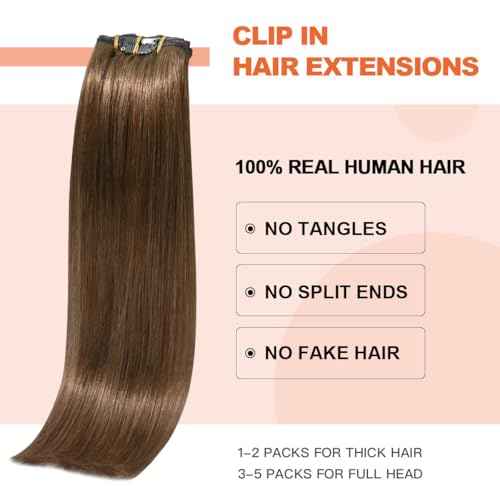 Light Brown Hair Extensions Clip in Human Hair 18 Inch 70g 7pcs Remy Hair Silky Straight 16clips One Pack for Women #6 Chestnut Brown Hair Extensions