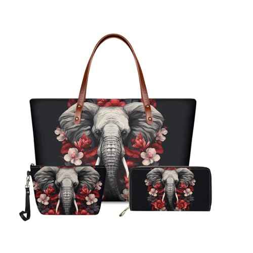 GIFTPUZZ Women Top Handle Bags Handbags with Zipper Leather Wallet Cash Card Phone Holder and Makeup Bag Set 3pcs