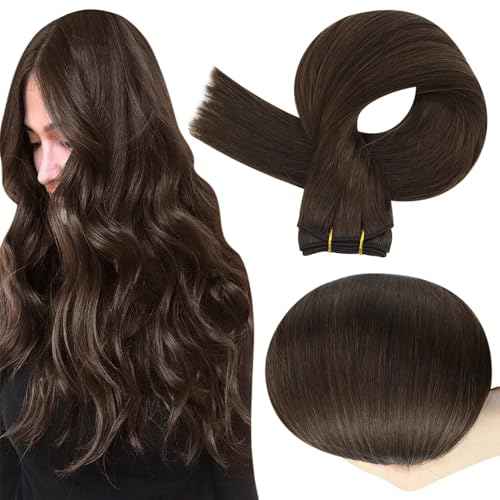 Full Shine Sew In Hair Extensions Real Human Hair 22 Inch Weft Extensions Real Remy Hair Color 2 Dark Brown Double Weft Full Head Straight Hair Weaves 105 Grams Hair Weft Bundles Straight Hair