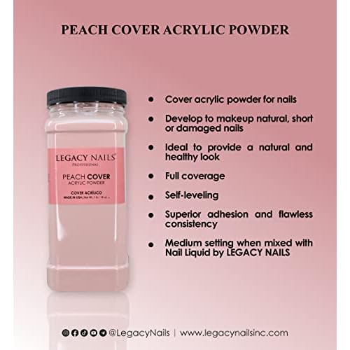 Legacy Nails Professional Cover Acrylic Powder - 1 Lb - Ideal For French Nail Art & Natural Look (COVER PEACH)