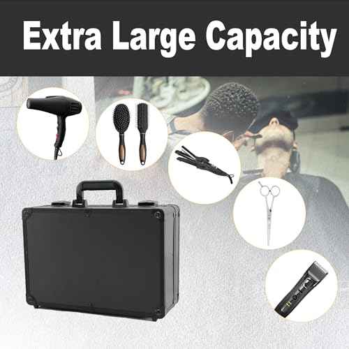 Barber Case Professional Aluminum Hard Hair Kit Tool Box with Hard shell Anti-theft Lock and Indpendent Storage to Hold Scissors Clippers and Supplies for Beauty Salon Hairstylists, Black
