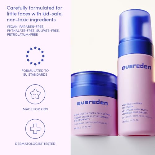 Evereden Kids Skincare & Sunscreen Essentials Set - Multi-Vitamin Face Wash, Face Cream & SPF 50 Mineral Sunscreen - Clean, Vegan, Non-Toxic Skincare for Kids 3+