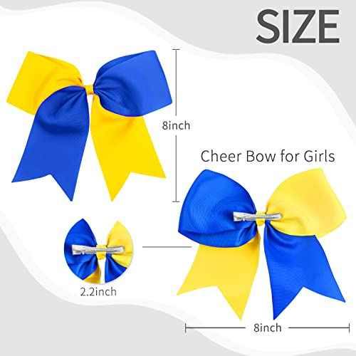 2PCS 8" Jumbo Cheer Bow Clip with Tails, Oaoleer Large Cheerleading Hair Bows for Girls Teen Softball Cheerleader Outfit Uniform (Yellow/Blue)