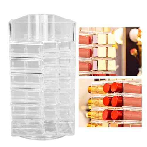Lipstick Holder, 360 Rotating Cosmetic Lipsticks Tower Spinning Lipgloss Storage Display Holder, 53 Slots Lipsticks Organizer Clear Acrylic Cosmetic Display Case