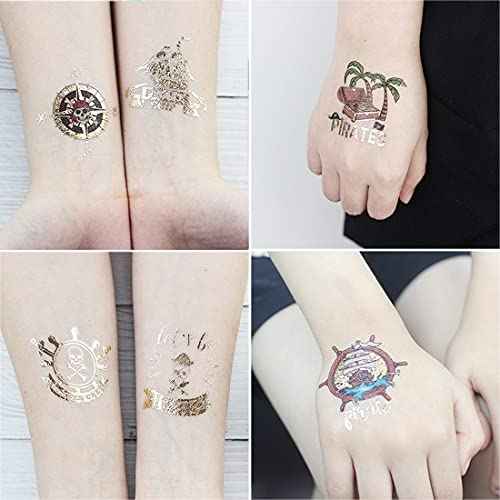 Ooopsiun Glitter Pirate Temporary Tattoos for Kids,Pirate Theme for Boys and Girls Birthday Party Supplies, Summer Pool Party, Beach Party Favors + Tropical Decor