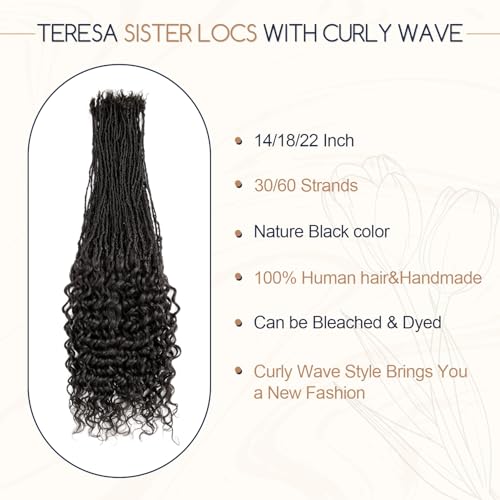 Teresa 0.2cm Micro Sister loc Extensions Human Hair Micro Locs Extensions Human Hair Interlocking Sisterlocks Sister Locs Curly Ends 100% Real Human Hair Dreadlock Extensions£¨18 Inch 30 Strands£©