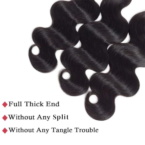 Body Wave Human Hair 3 Bundles (16 18 20) 100% Unprocessed Brazilian Virgin Human Hair Extensions Brazilian Body Wave Weave Bundles Soft and Silky Natural Black Wavy Hair Quick Weave Bundle for Women