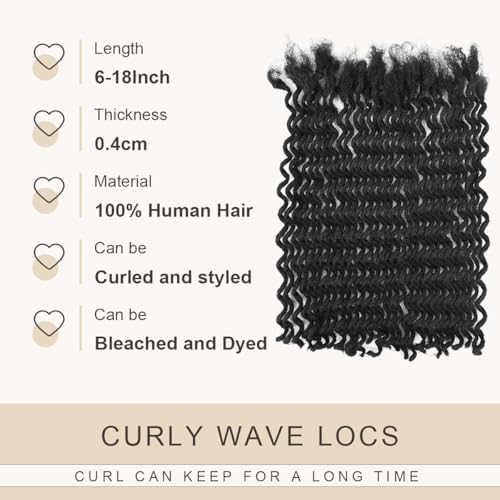 DAIXI Curly Wave Loc Extensions Human Hair, 100% Real Human Hair Dreadlock Extensions for Man/Women Handmade Permanent Dread Extensions Can Be Dyed Bleached Twisted (0.4cm, 1B, 8 Inch 30 Strands)