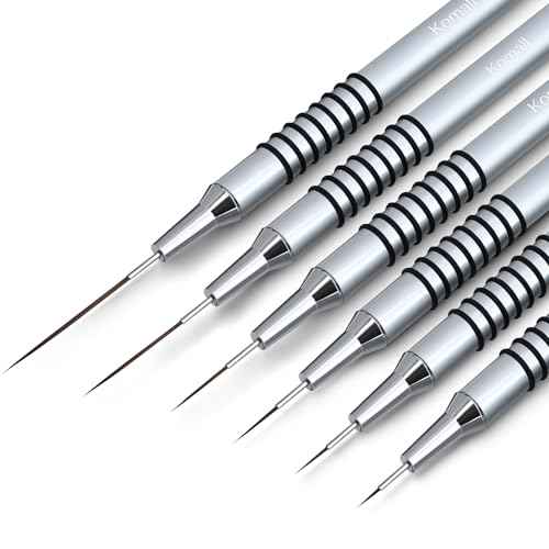 Metallic Nail Art Brushes, 6Pcs Non Slip Liner Brush Set, UV Gel Polish Painting Art Design Pen for Long Lines, Thin Details, Fine Drawing Sizes 5/7/9/11/20/25mm(Silver)