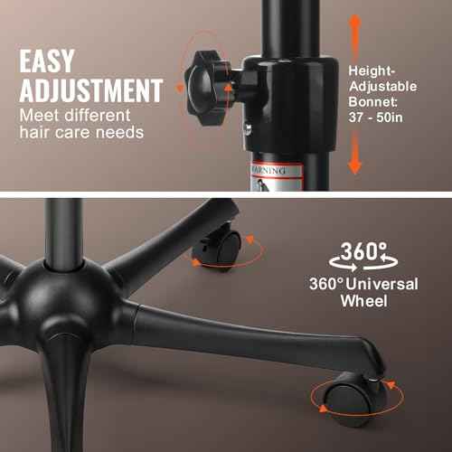 VEVOR Professional Hair Steamer for Deep Conditioning, 11.81-inch Hooded Ionic Hair Steamer with 2 Modes, Height-Adjustable Standing Hair Steamer with Timer, 5 Wheels (2 Lockable) for Salon Home Spa