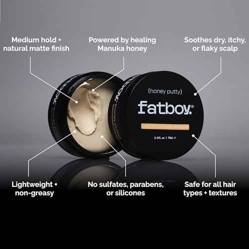 Fatboy Honey Putty, Styling Putty, Leave-In Scalp Treatment, and Hair Nourishment with Manuka Honey and Paw Paw, for Men and Women. Lightweight, Medium Hold, Paraben-Free, Color-Safe, 2.6 oz