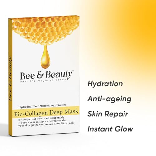 Bee & Beauty Bio Collagen Overnight Mask Pack Of 15 Korean Face Mask For Glass Skin Sheet Mask For Deep Hydration, Pore Minizmizing With Goodness Of Honey