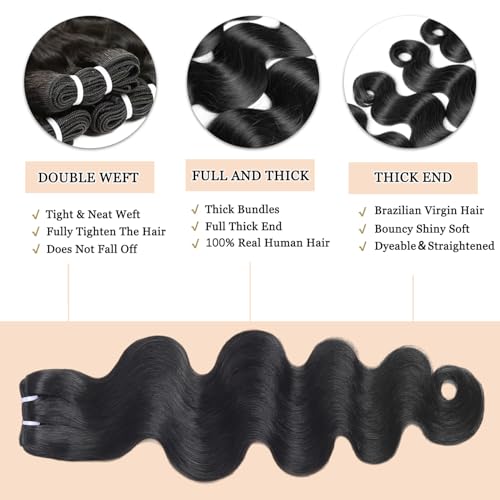 Body Wave Bundles Human Hair 12 14 16 18 Inch 12A Body Wave Human Hair Bundles 100% Unprocessed Brazilian Virgin Remy Hair Extensions Natural