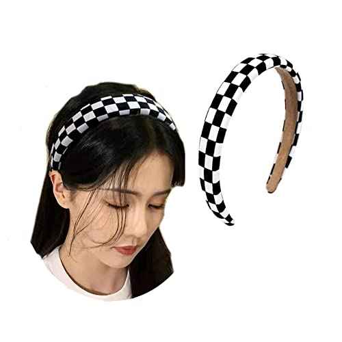 ZAHSY Checkered Padded Headband Checkerboard Headbands Black and White Headbands for Women Sponge Puffy Headband Head bands Christmas Hair Accessories Buffalo Check Hairbands