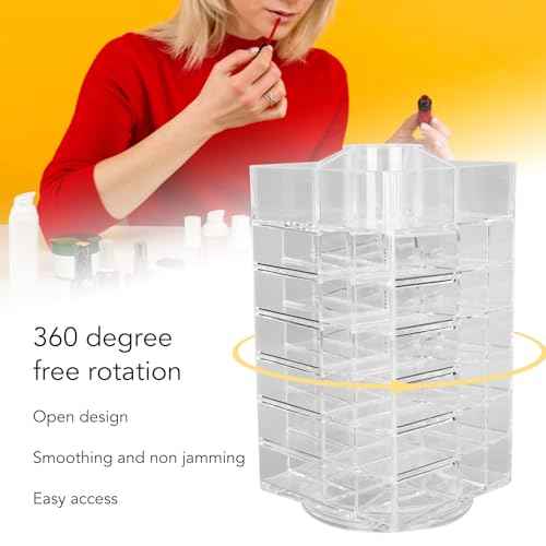 Lipstick Holder, 360 Rotating Cosmetic Lipsticks Tower Spinning Lipgloss Storage Display Holder, 53 Slots Lipsticks Organizer Clear Acrylic Cosmetic Display Case