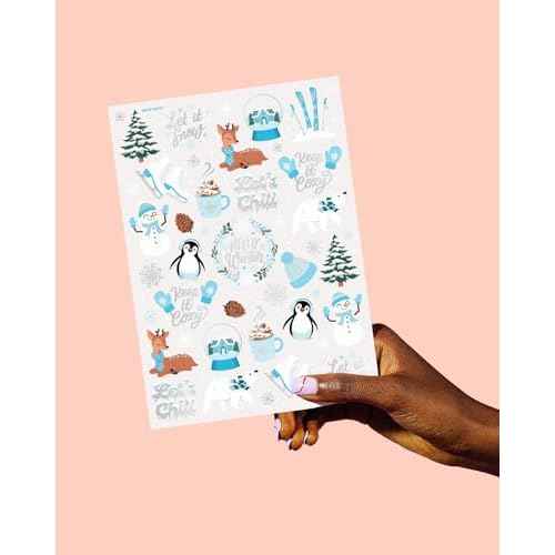 xo, Fetti Winter Christmas Party Temporary Tattoos - 50 Silver Foil Styles | Merry Christmas Party Favors, Stocking Stuffer, Christmas Eve Gift, Xmas Tree + Lights, Santa, Snow, Holiday Accessory