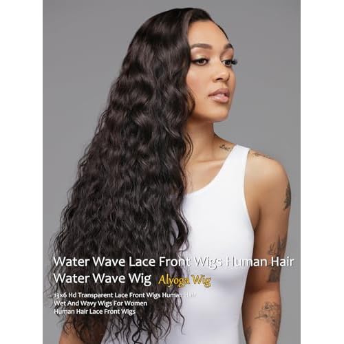 13x6 Water Wave Lace Front Wigs Human Hair 180 Density Pre Plucked with Baby Hair Water Wave Wigs for Women Glueless Natural Color 22 inch